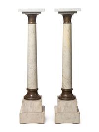 A Pair of Continental Bronze Mounted Marble Pedestals