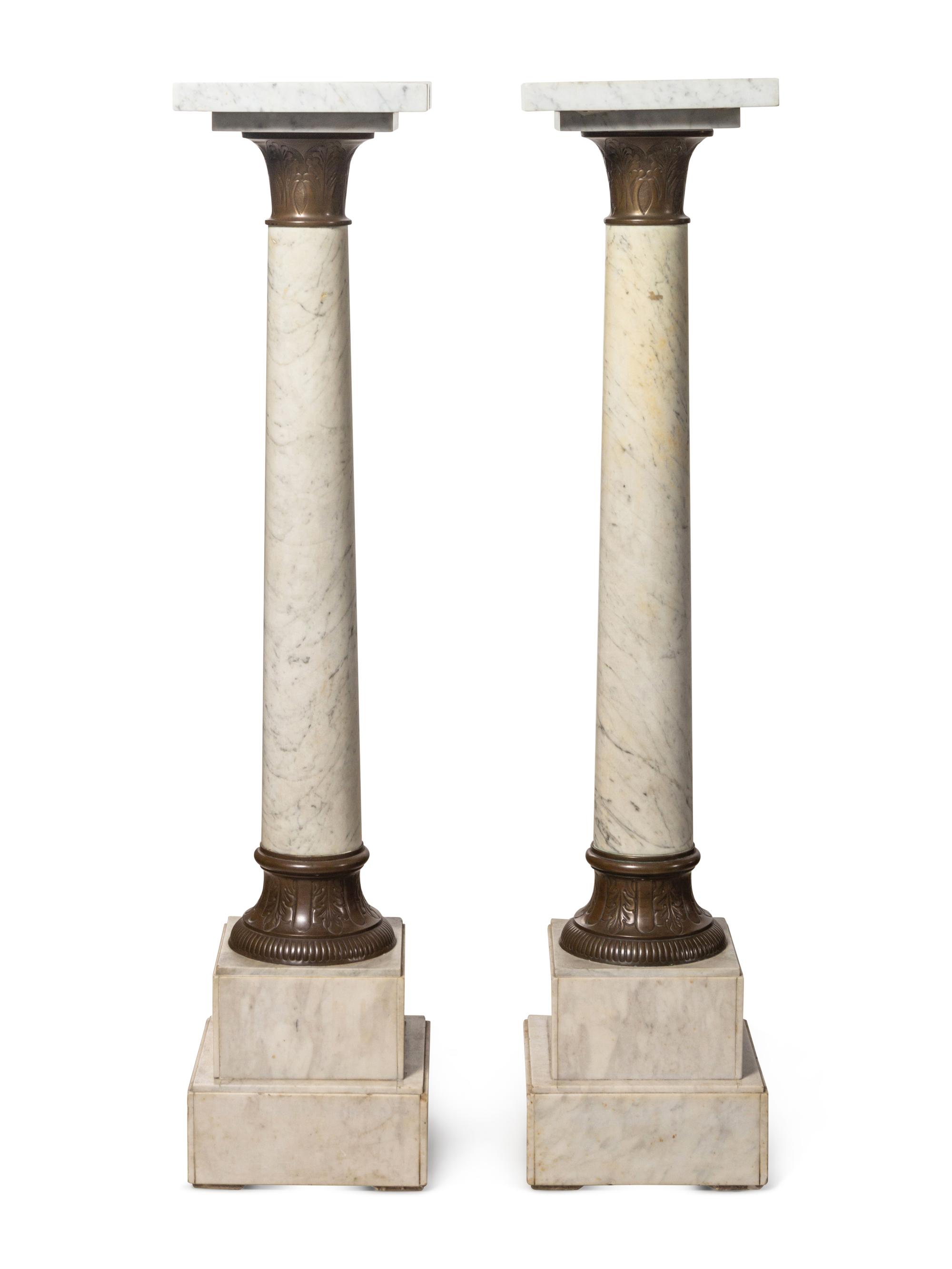 A Pair of Continental Bronze Mounted Marble Pedestals