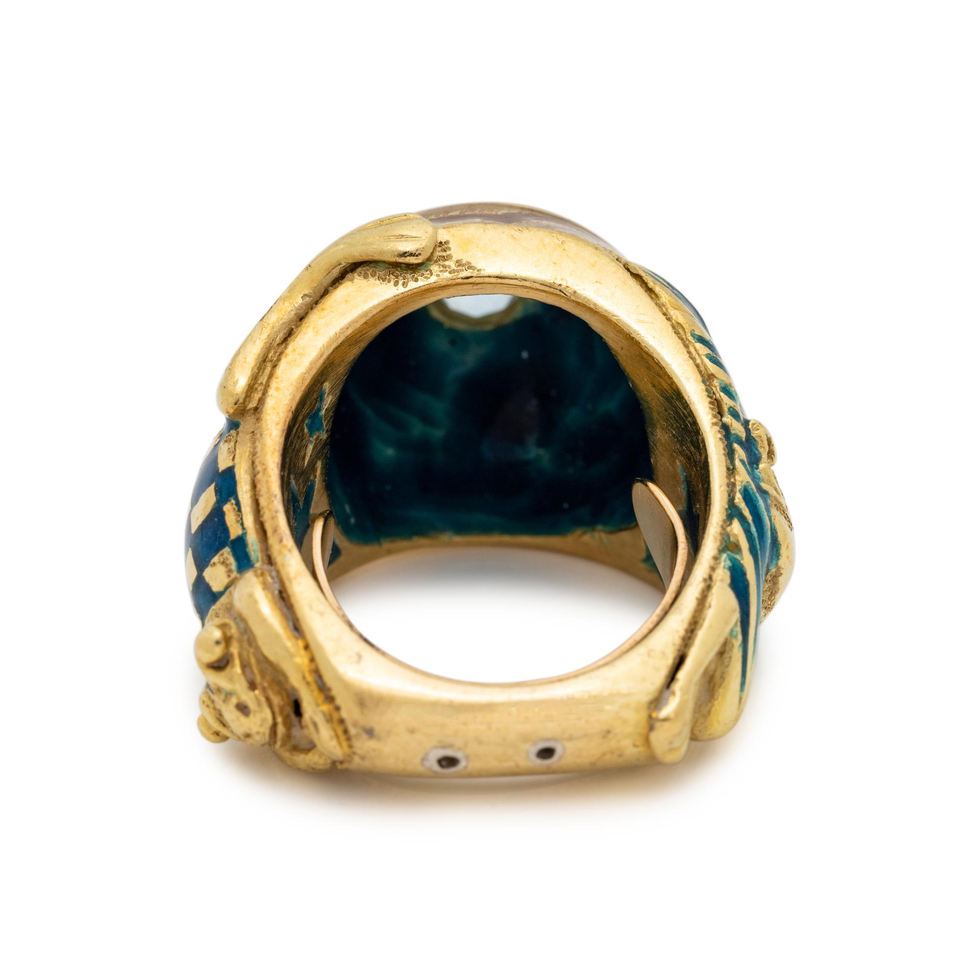 JACLYN, YELLOW GOLD AND ENAMEL RING