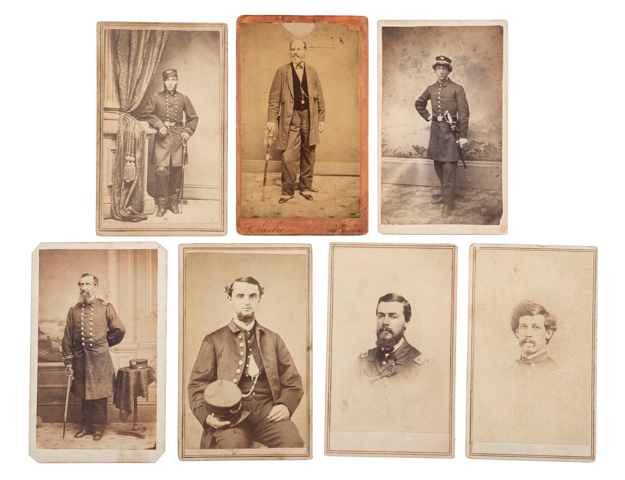 [CIVIL WAR]. A group of 7 unidentified Naval officers, 6 with western Brown Water Navy back marks, comprising: