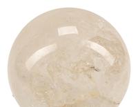 A Rock Crystal Spherical Ornament on a Patinated Bronze Figural Base