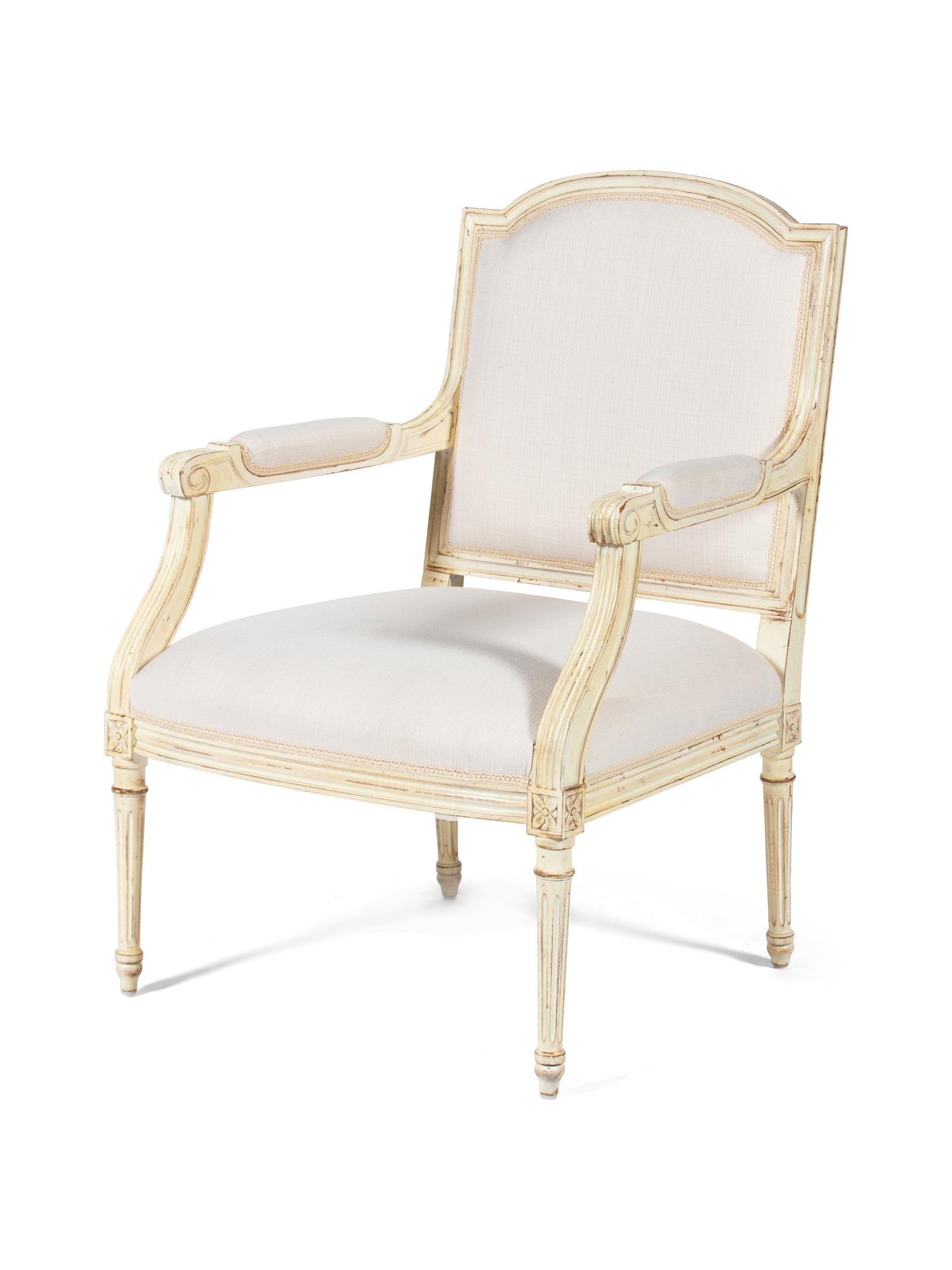 A Louis XVI Style White Painted Fauteuil