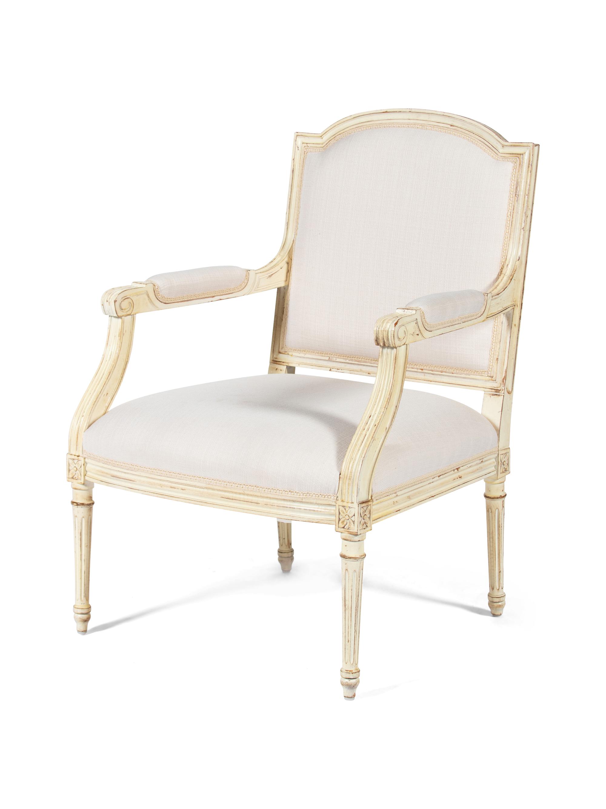 A Louis XVI Style White Painted Fauteuil