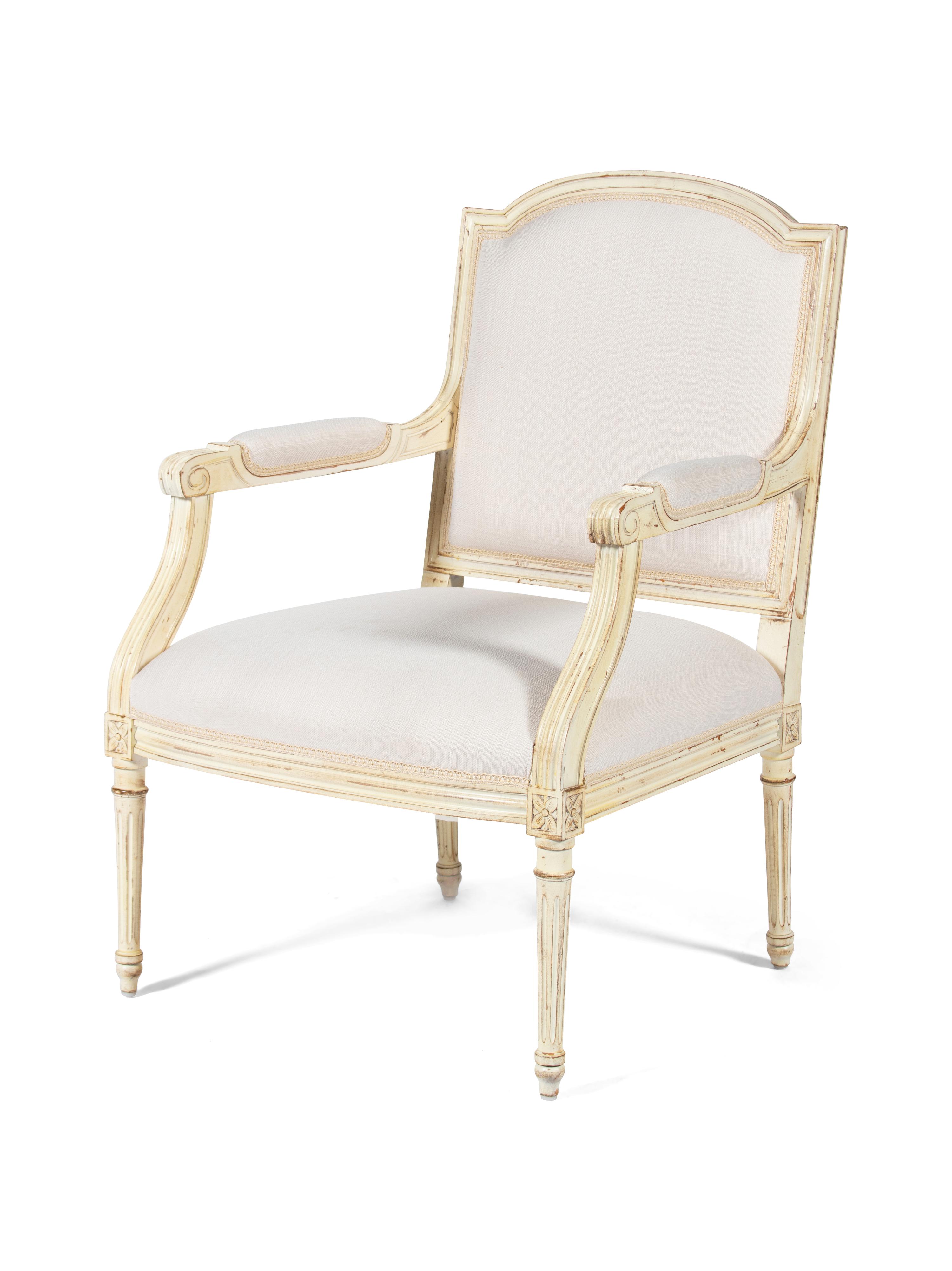 A Louis XVI Style White Painted Fauteuil