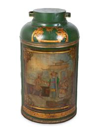 A Painted Green Tole Oversize Tea Canister — 18TH/19TH CENTURY