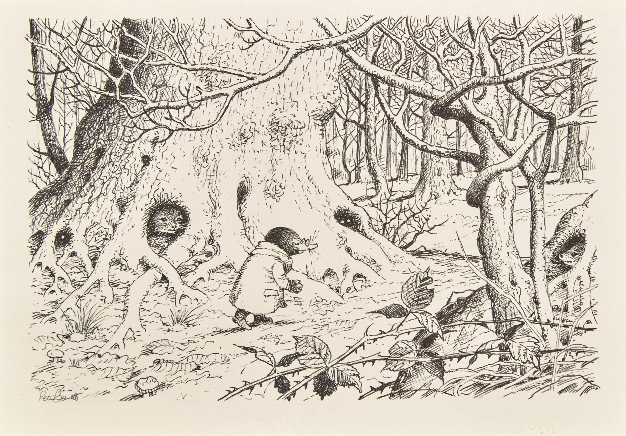 Pair of Original Black and White Ink illustrations for The Wind in the Willows