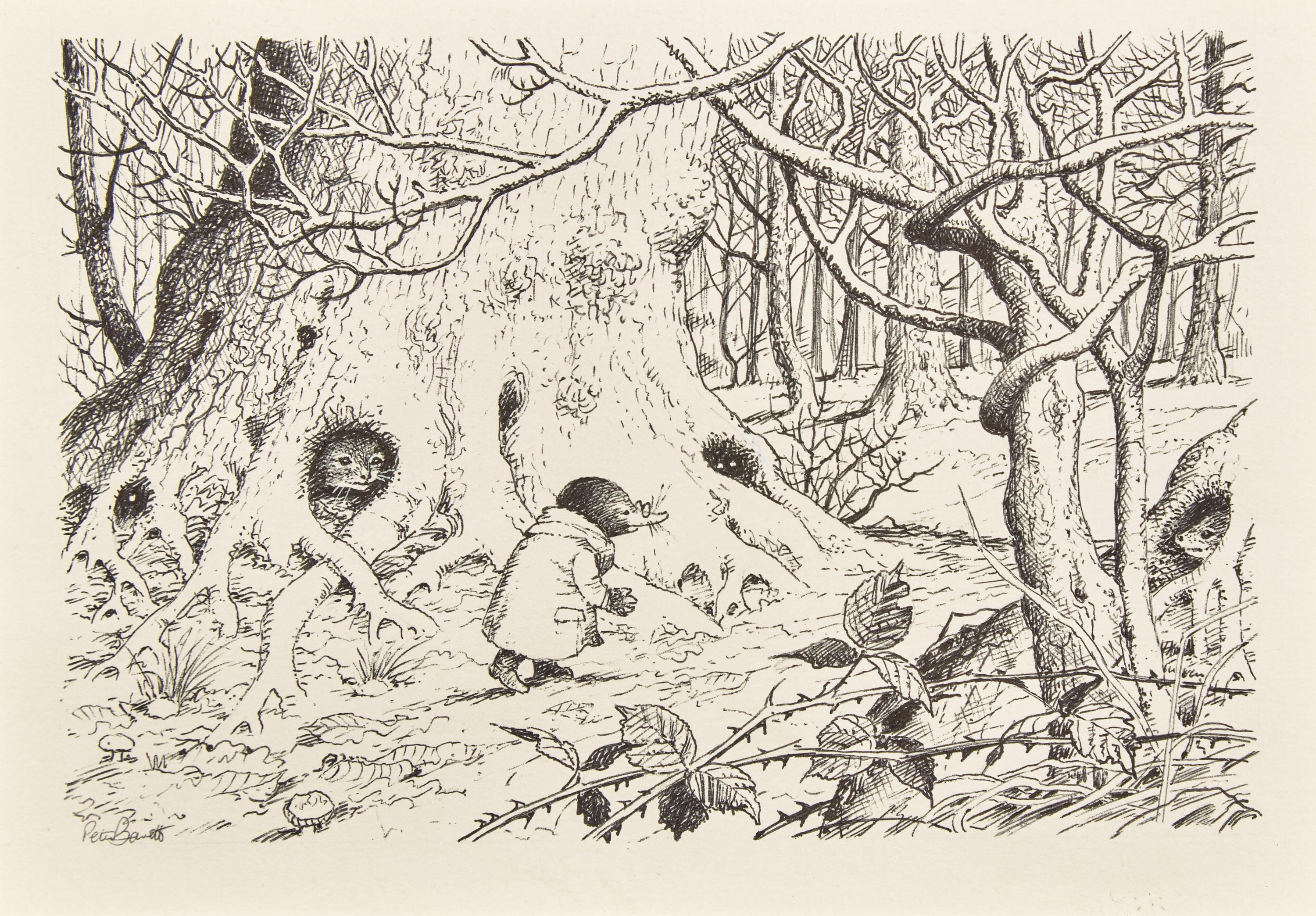 Pair of Original Black and White Ink illustrations for The Wind in the Willows