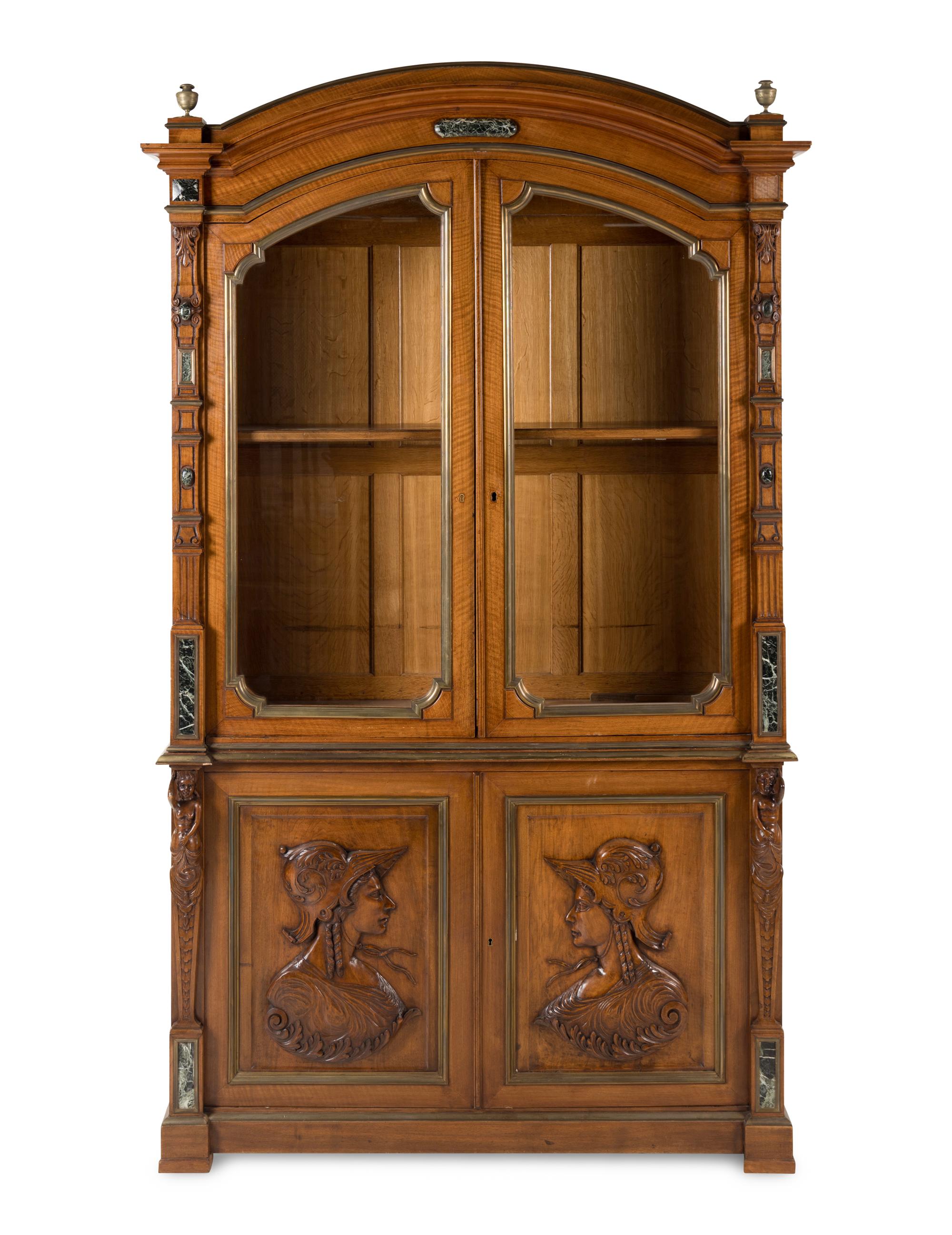 A French Renaissance Revival Mahogany and Marble-Inset Cabinet