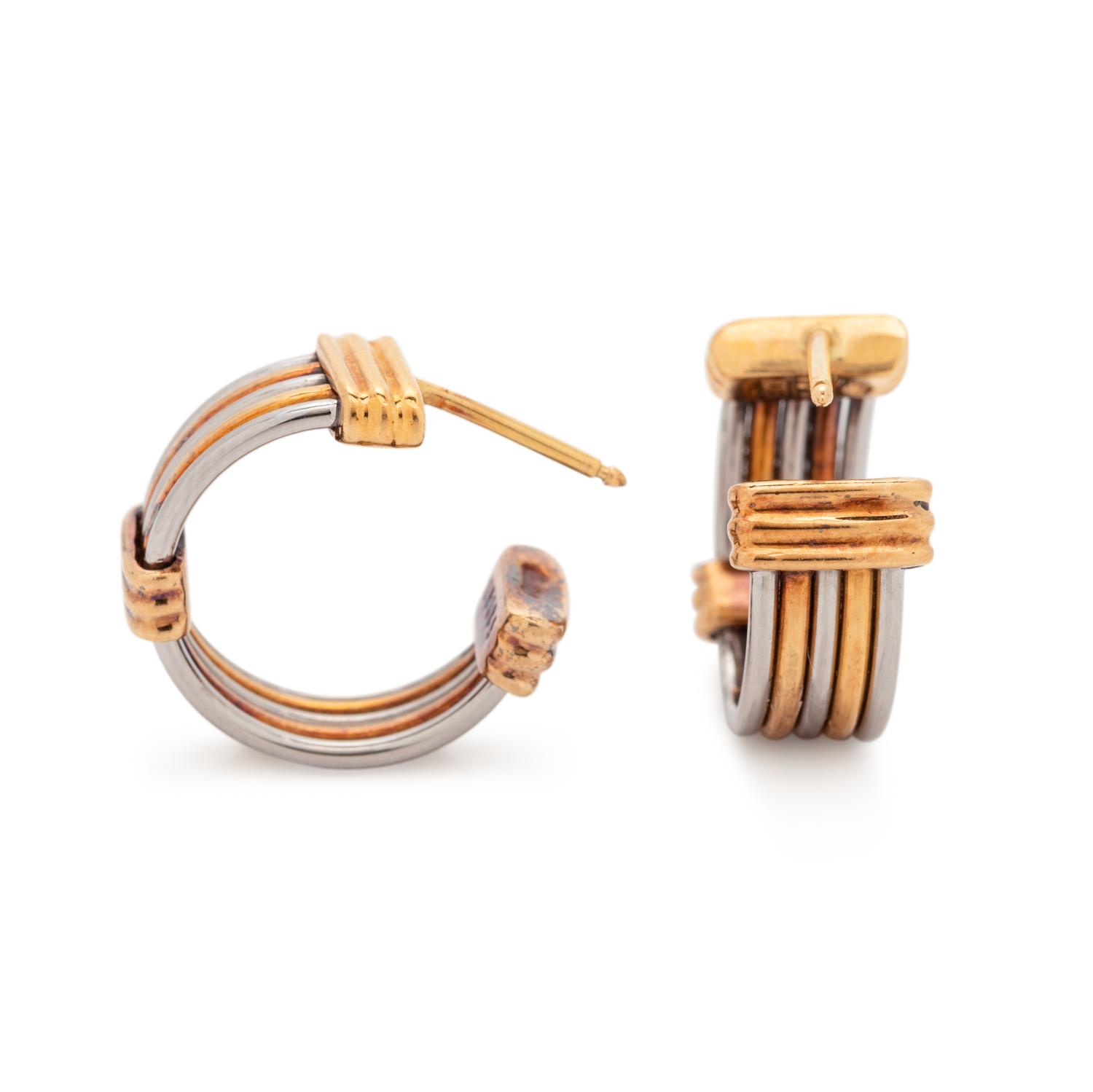 CARTIER, YELLOW GOLD AND STEEL HOOP EARRINGS