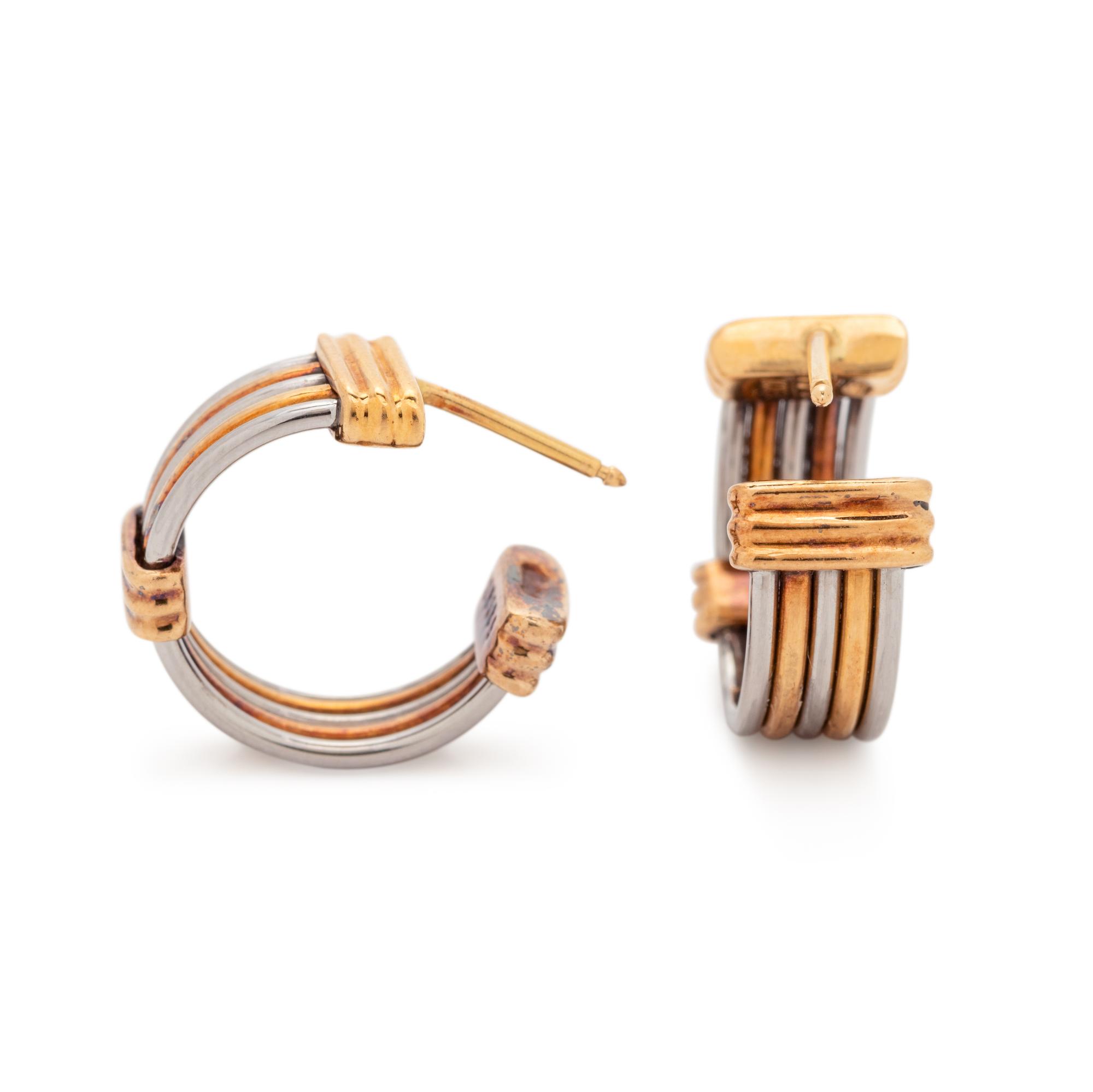 CARTIER, YELLOW GOLD AND STEEL HOOP EARRINGS
