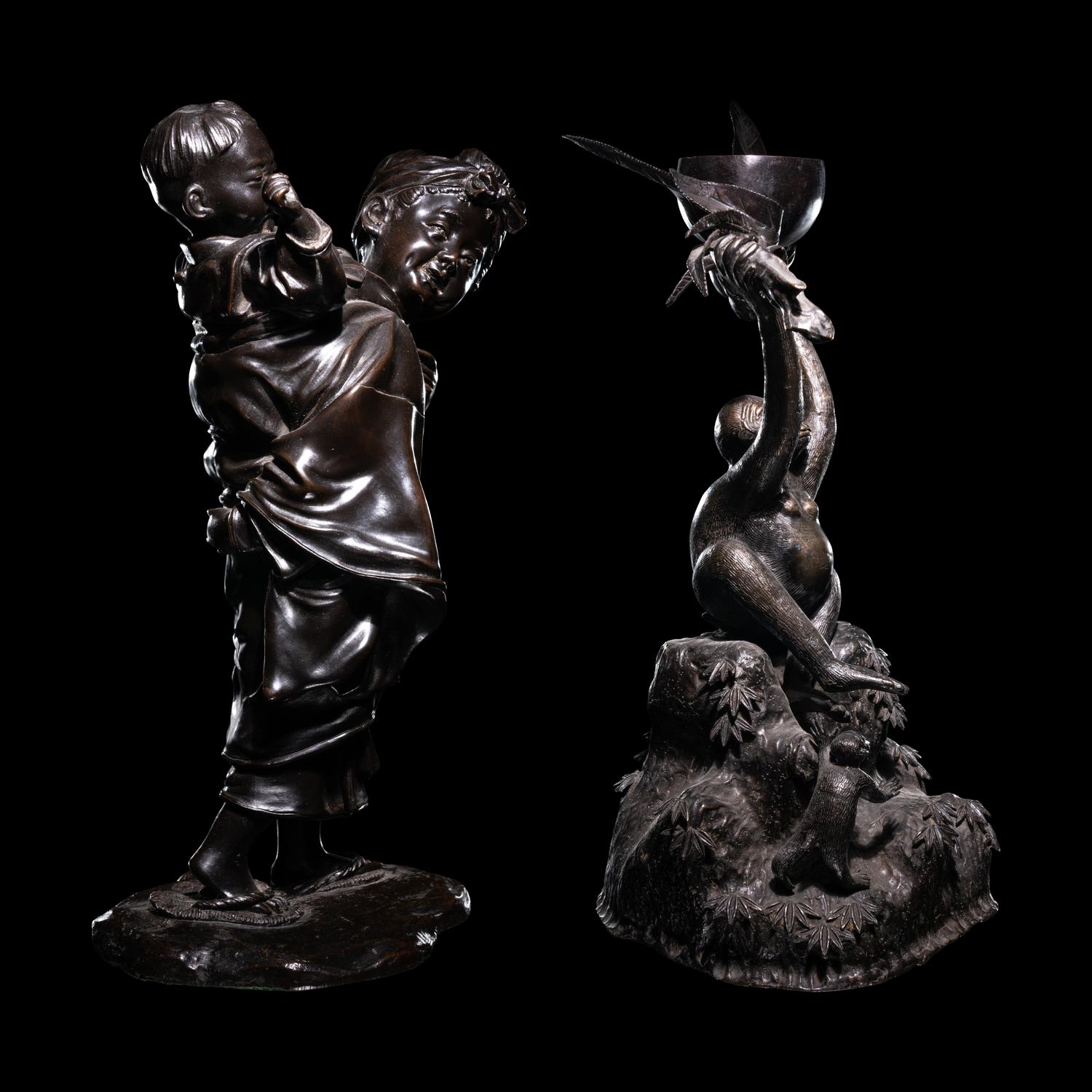 Two Japanese Bronze Figural Groups