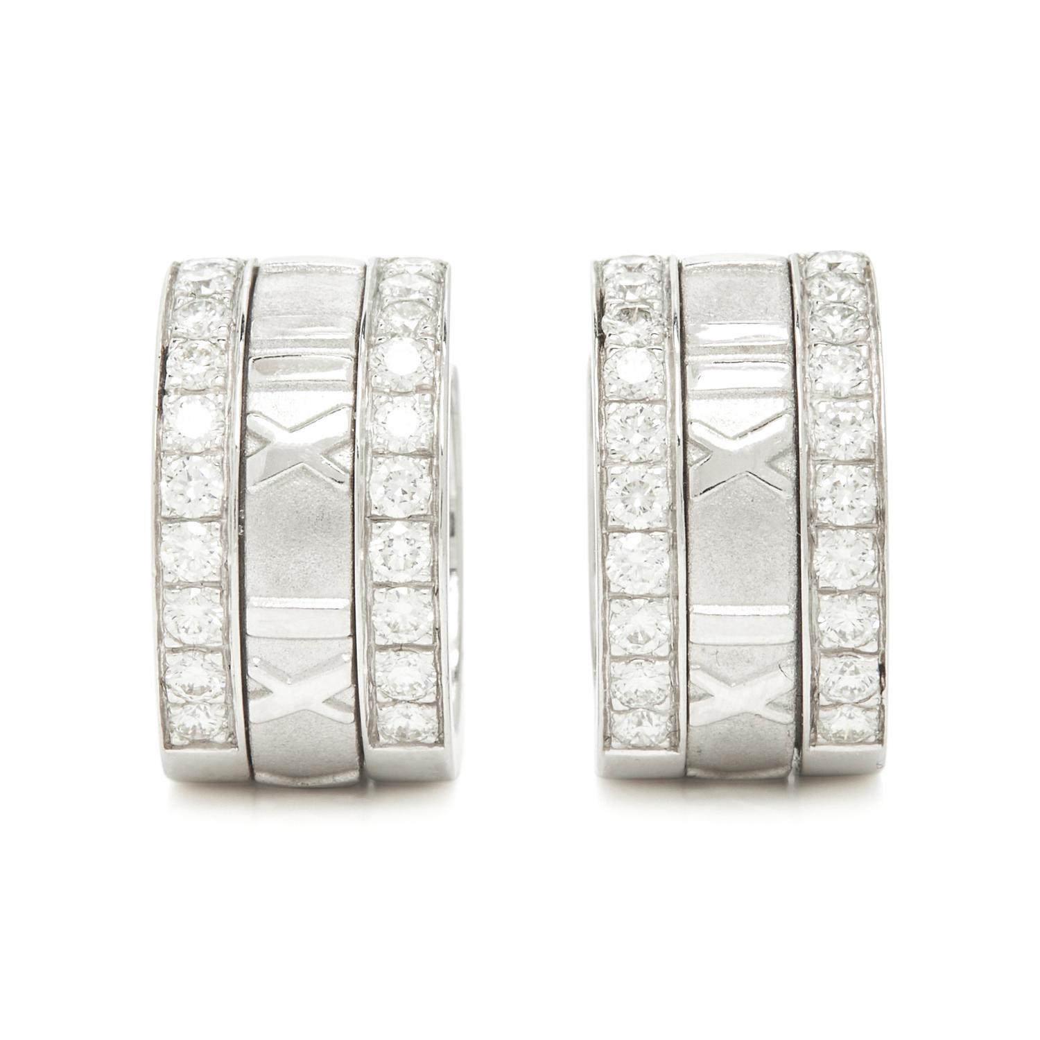 TIFFANY & CO., WHITE GOLD AND DIAMOND 'ATLAS' EARRINGS