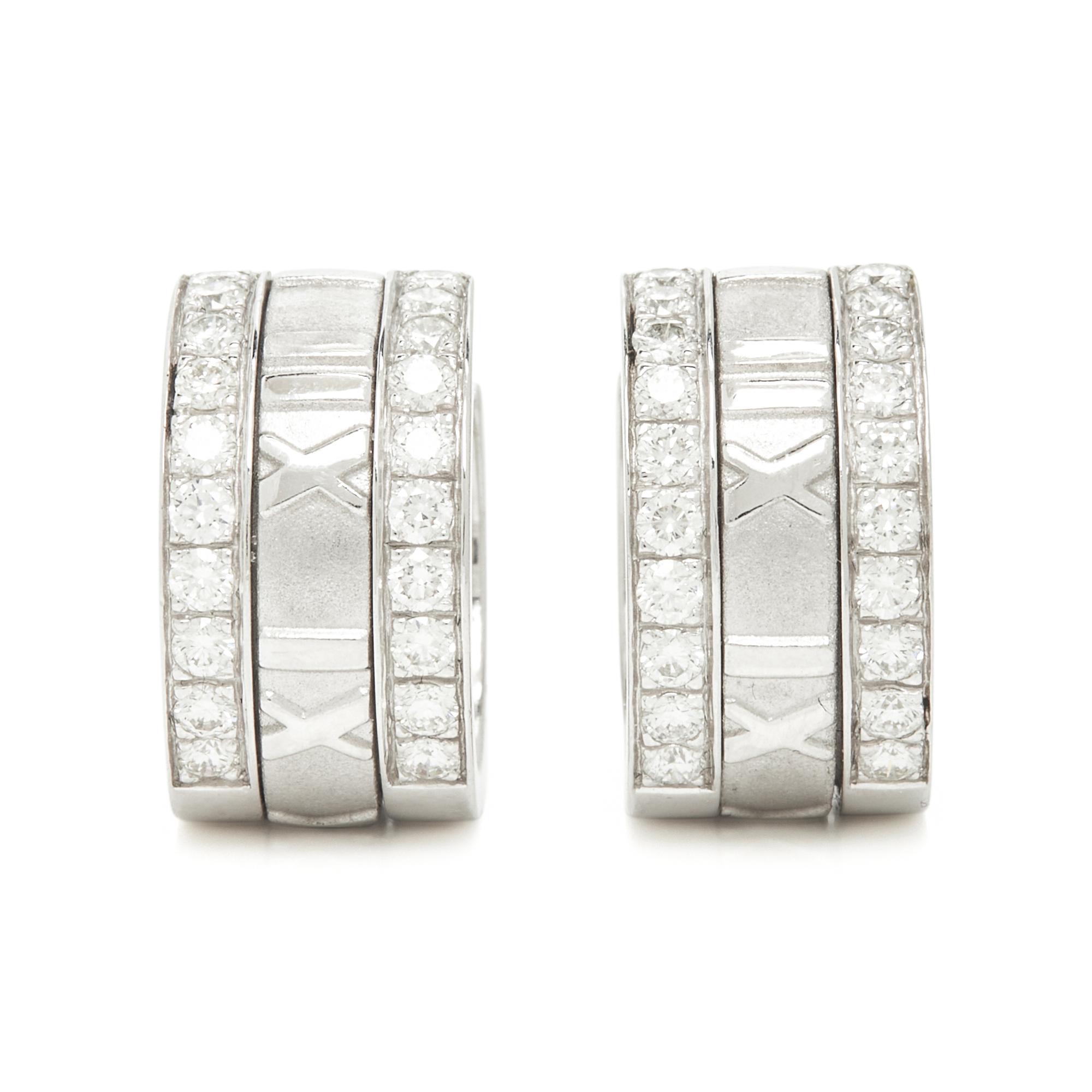 TIFFANY & CO., WHITE GOLD AND DIAMOND 'ATLAS' EARRINGS