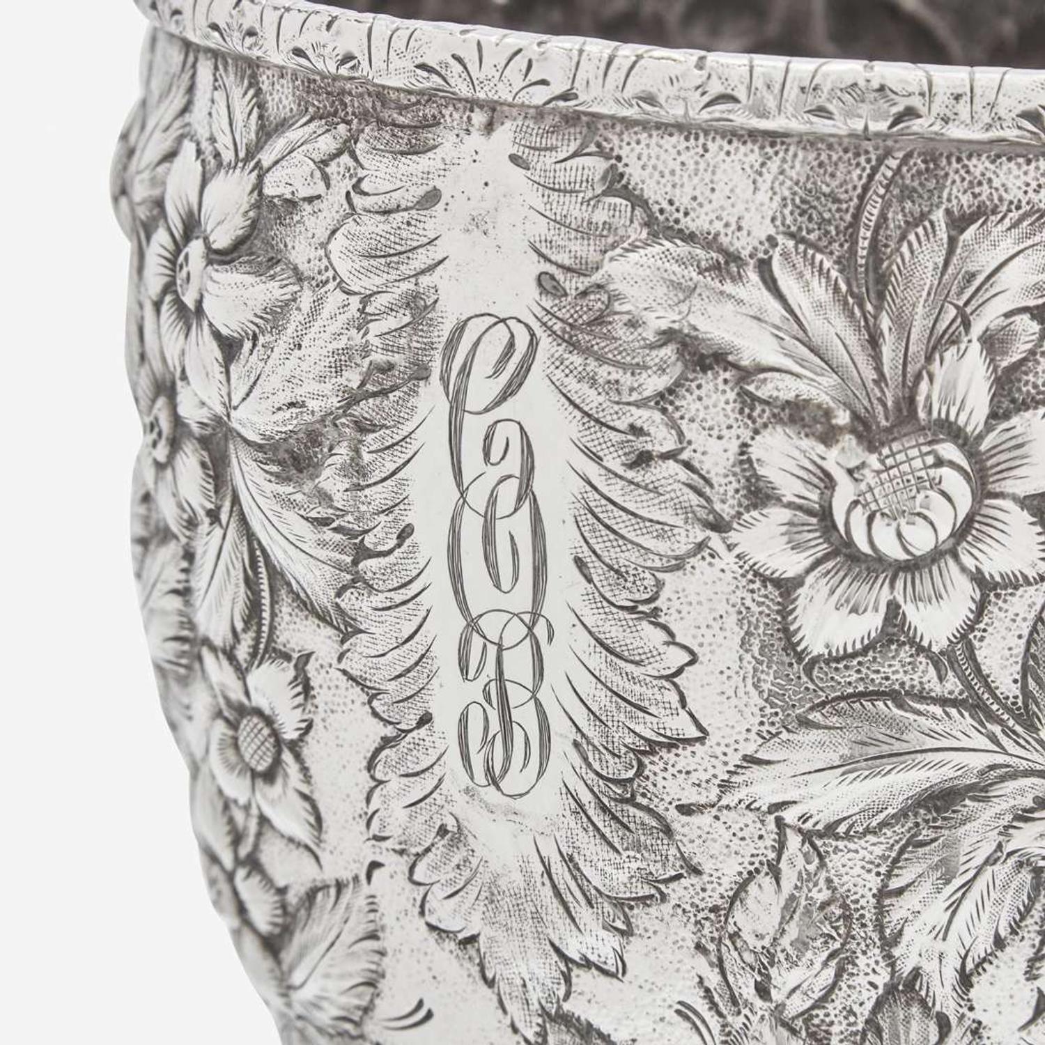 A coin silver floral repoussé vase William and Archibald Cooper, Cincinnati, OH (active 1836-1837) and Louisville, KY (active 1837-1846), circa 1840