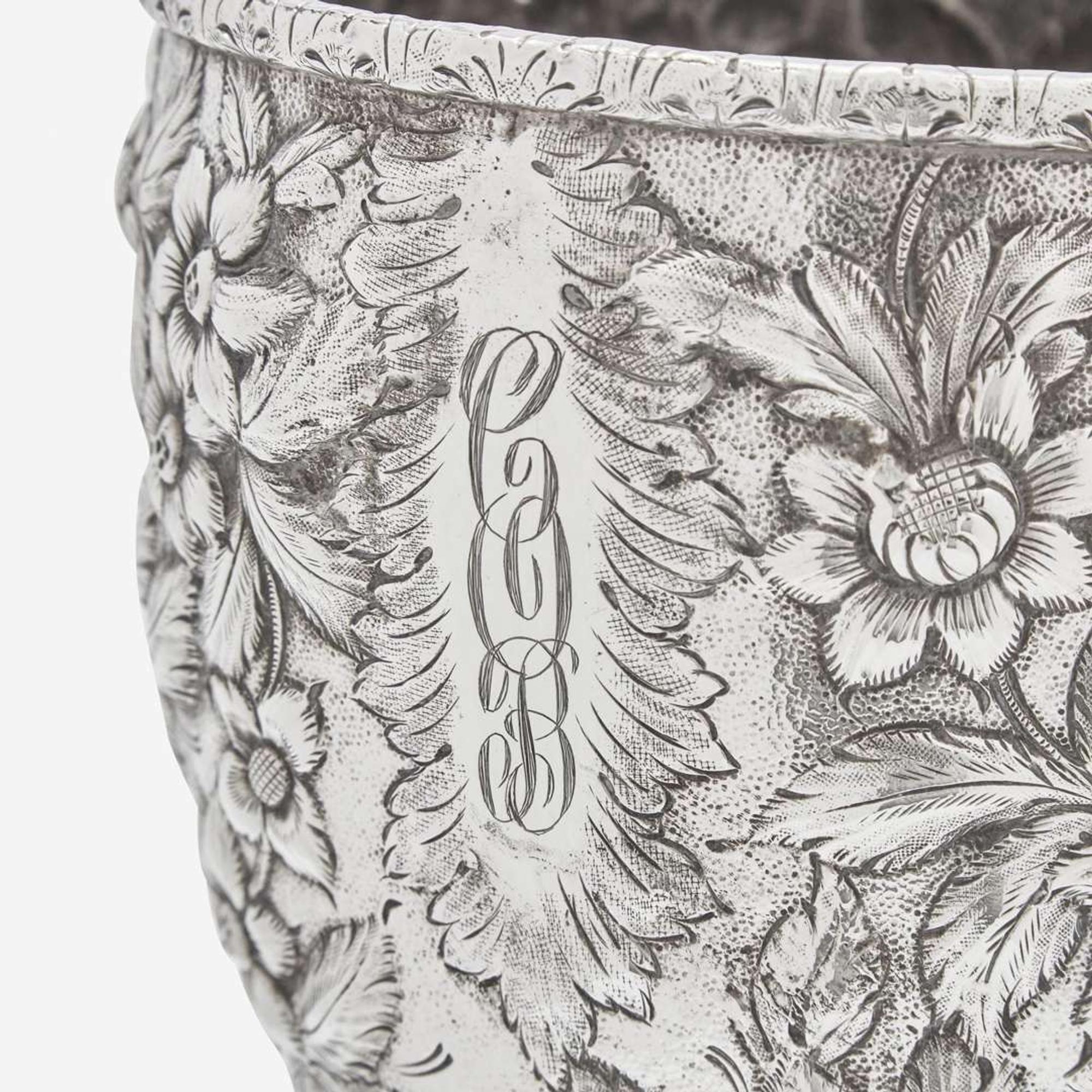 A coin silver floral repoussé vase William and Archibald Cooper, Cincinnati, OH (active 1836-1837) and Louisville, KY (active 1837-1846), circa 1840