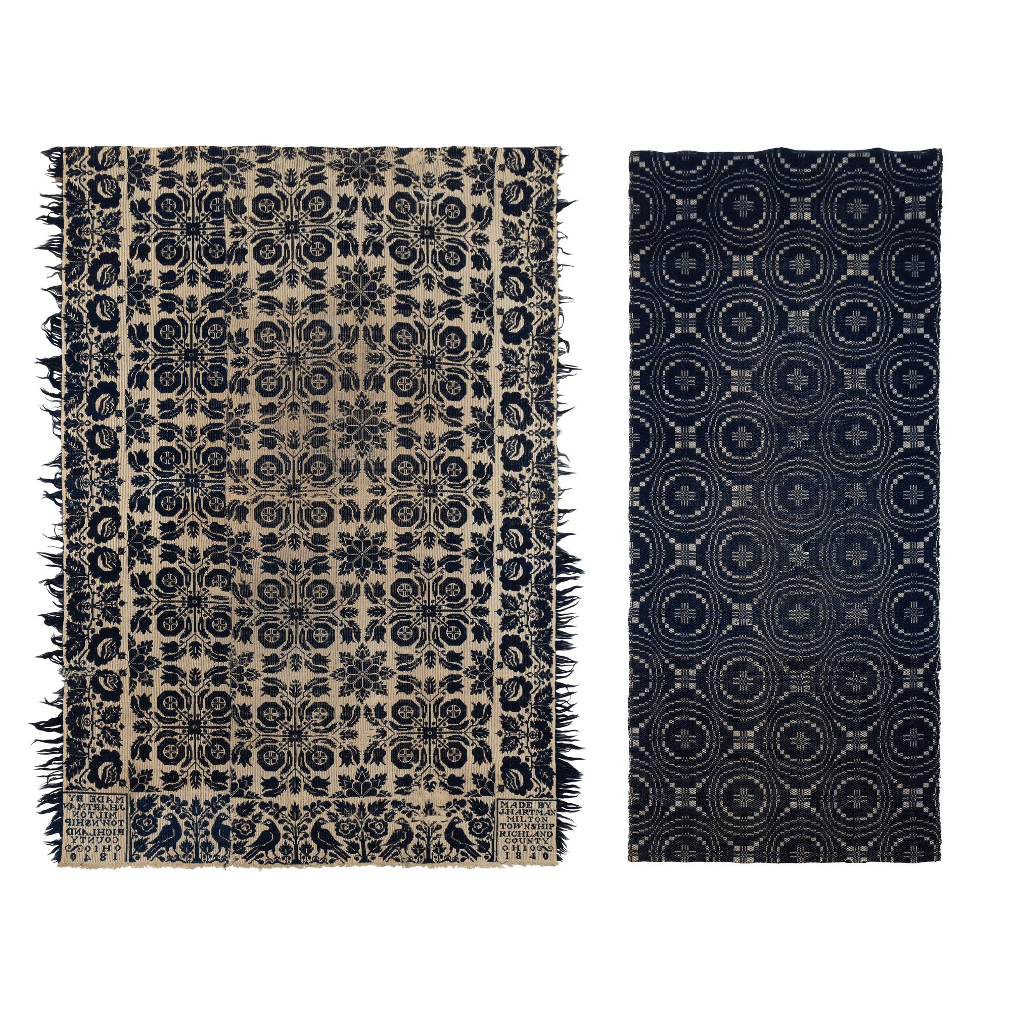 Two Jacquard Woven Cotton and Wool Coverlets