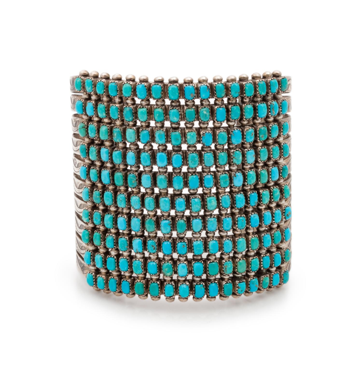 Zuni Silver and Petit Point Turquoise Cuff Bracelet