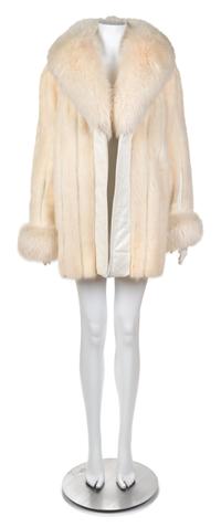 A White Mink, Fox, and Leather Coat, No size.