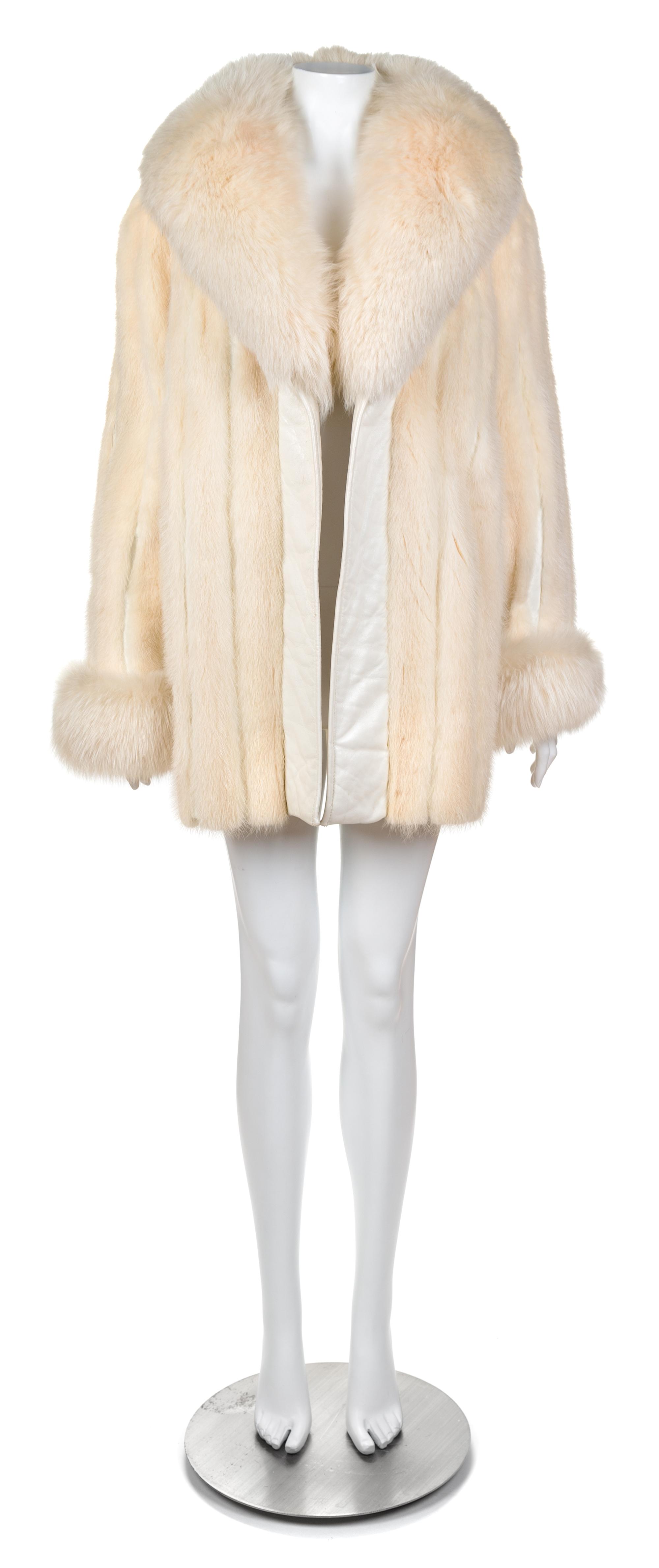 A White Mink, Fox, and Leather Coat, No size.