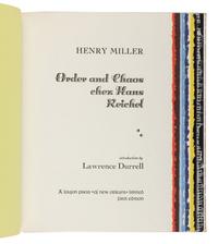 [LOUJON PRESS]. MILLER, Henry (1891-1980). Order and Chaos chez Hans Reichel . Karl Shapiro, foreword. Larence Durrell, introduction. [Tucson, AZ]: Loujon Press of New Orleans, 1966.