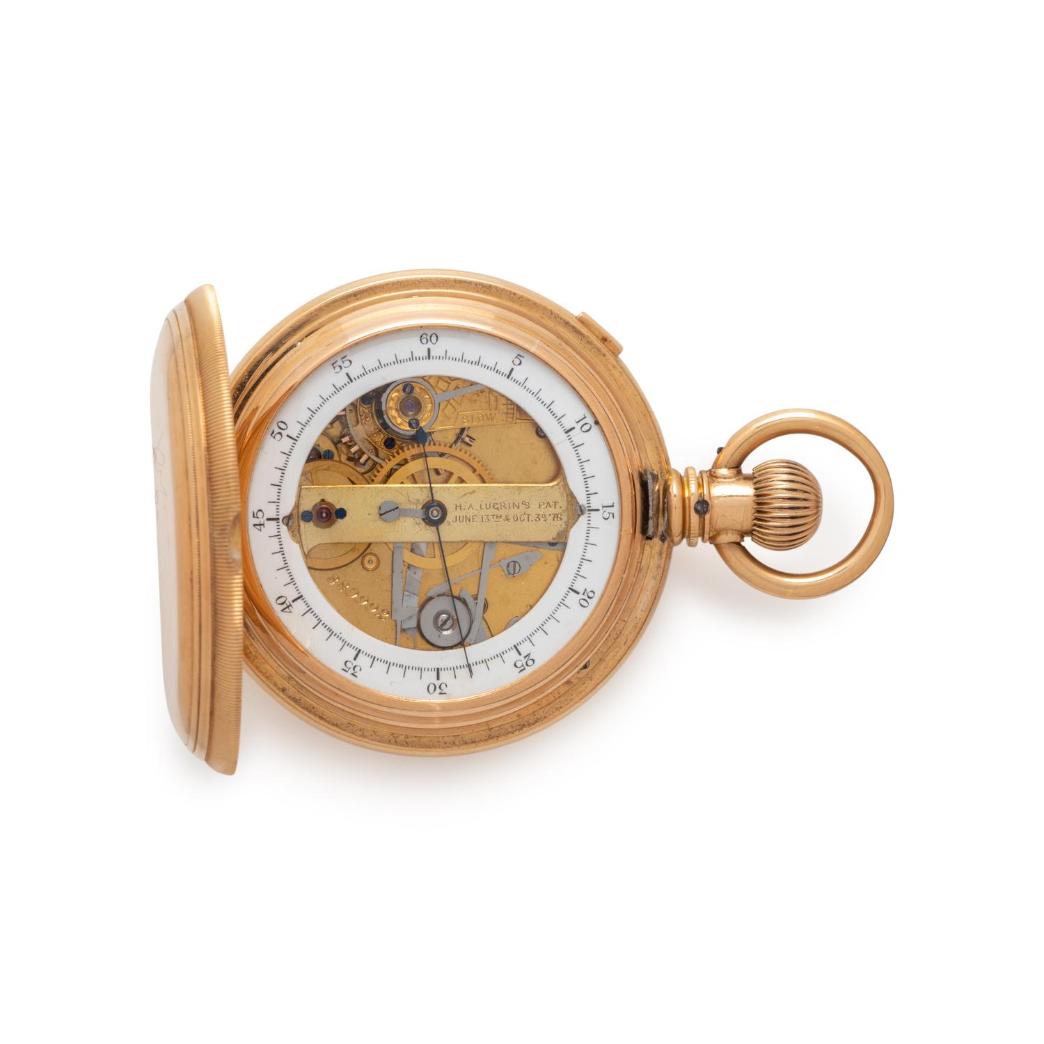 AMERICAN WATCH CO., 18K YELLOW GOLD HUNTER CASE CHRONOGRAPH POCKET WATCH
