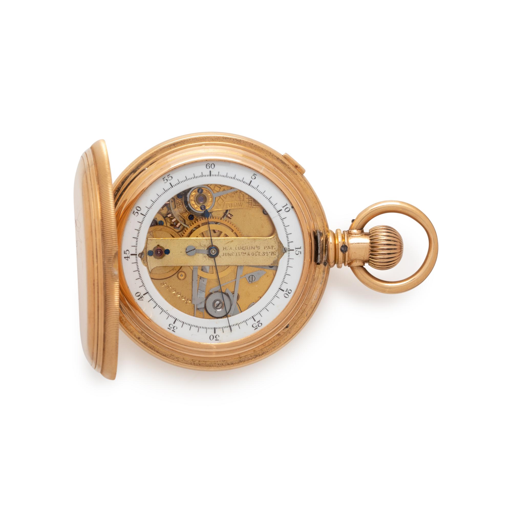 AMERICAN WATCH CO., 18K YELLOW GOLD HUNTER CASE CHRONOGRAPH POCKET WATCH