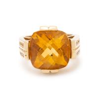 CITRINE, DIAMOND, AND YELLOW GOLD RING