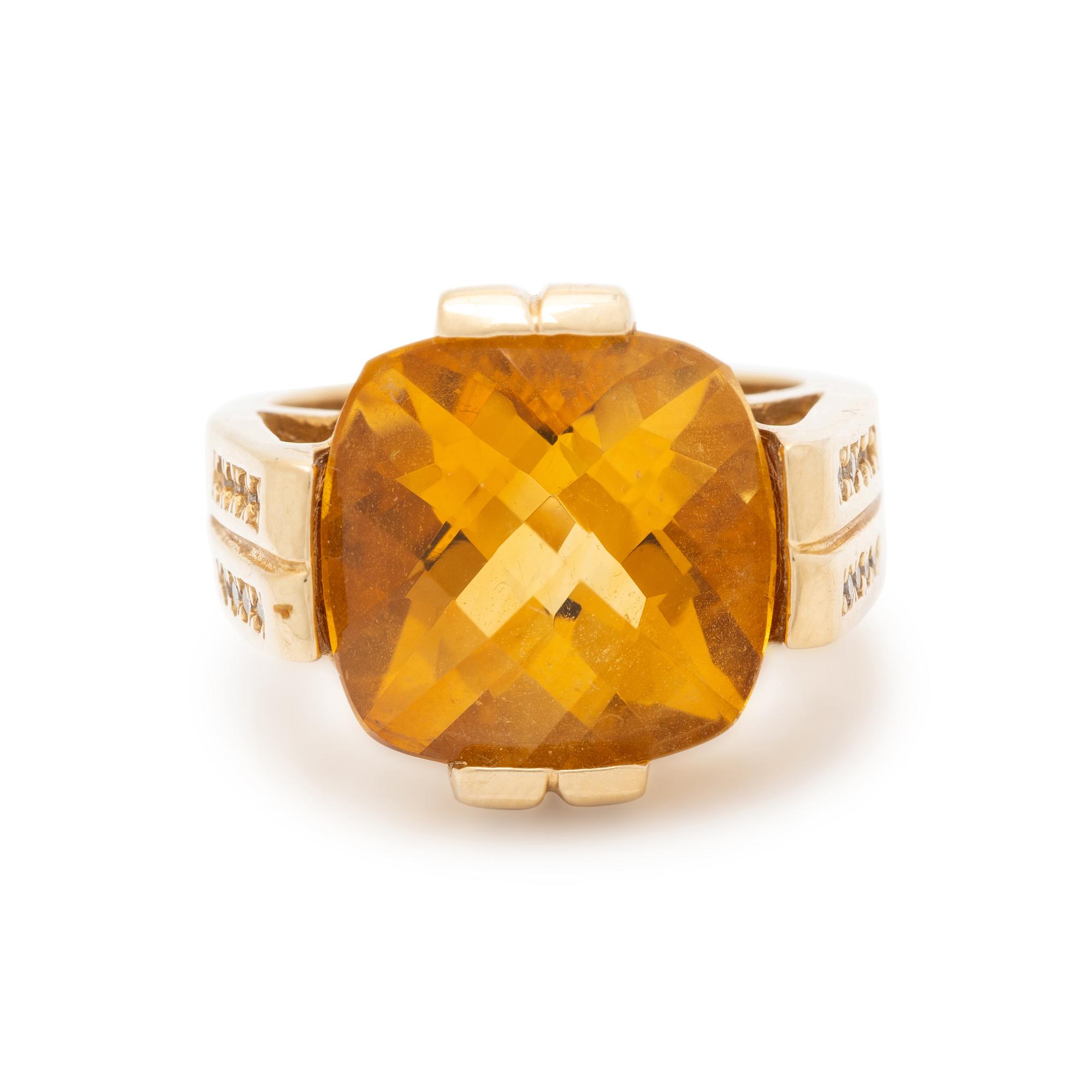 CITRINE, DIAMOND, AND YELLOW GOLD RING
