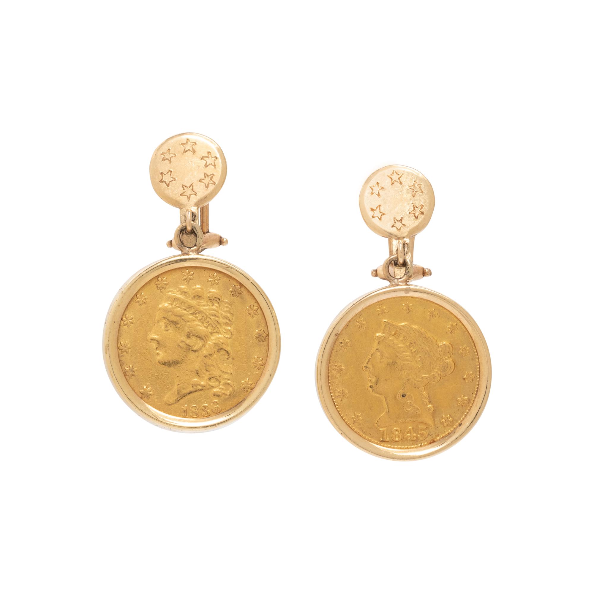 YELLOW GOLD AND COIN EARCLIPS