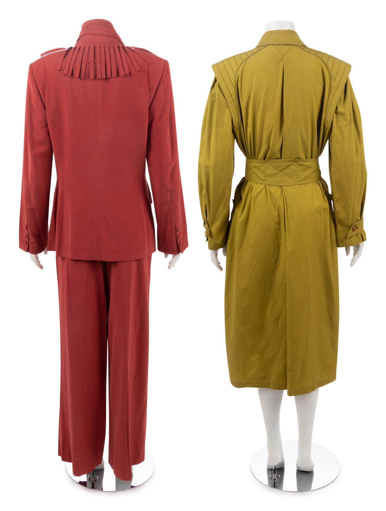 One Thierry Mugler Coat and a Jean Paul Gaultier Two Piece Pantsuit, 1980s