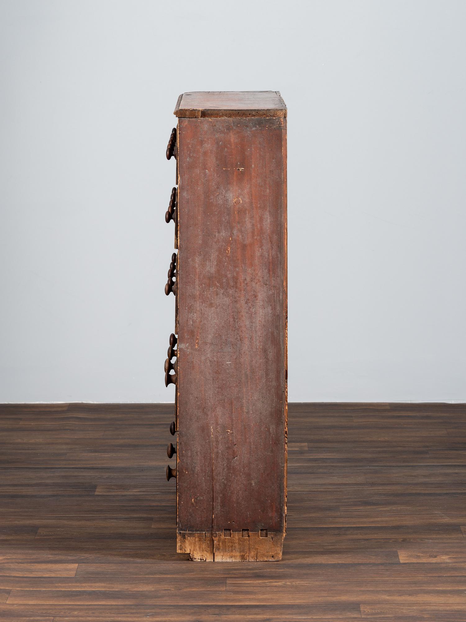 A Country Grain-Painted and Parcel Gilt Pine Apothecary Chest