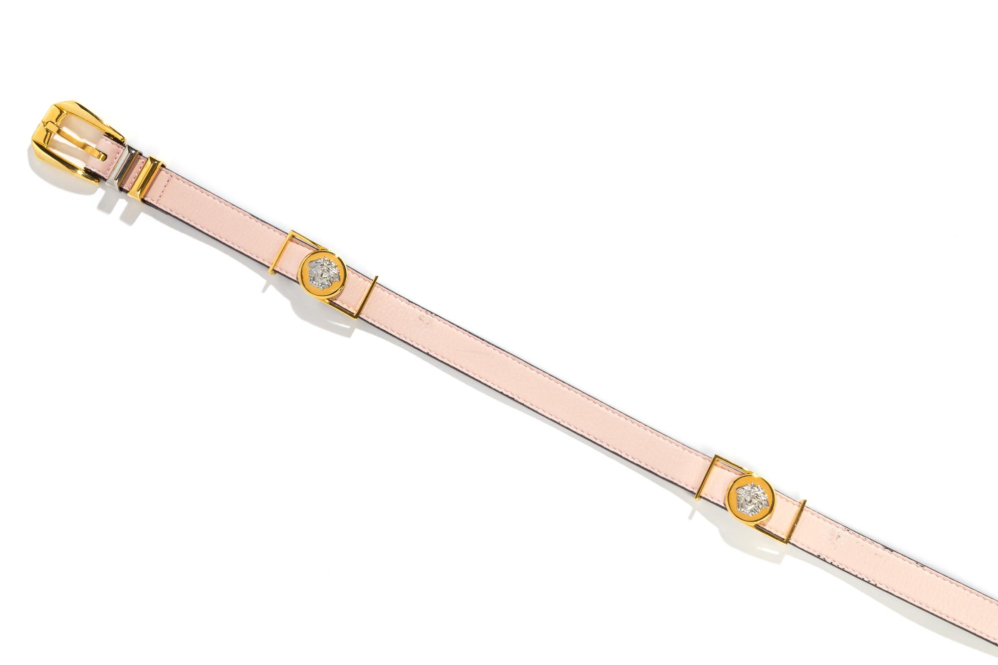 A Gianni Versace Pink Leather Narrow Belt, Size 75/30.