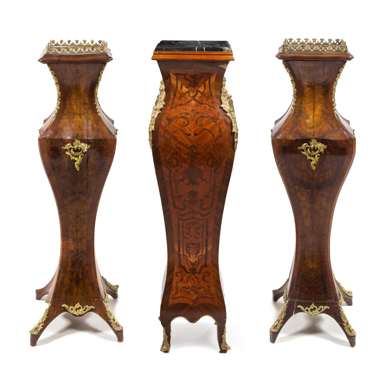 Three Louis XV Style Gilt Metal Mounted Pedestals Height 43 inches. — 20TH CENTURY