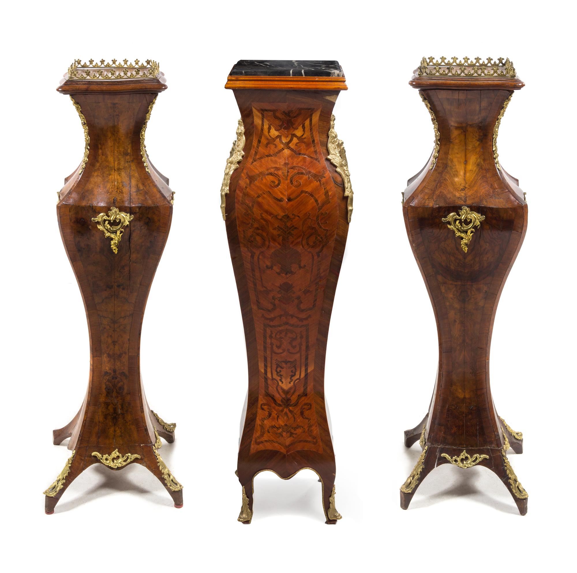 Three Louis XV Style Gilt Metal Mounted Pedestals Height 43 inches. — 20TH CENTURY