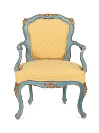 An Italian Painted and Parcel Gilt Open Armchair