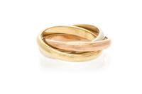 A 14 Karat Gold Tricolor Rolling Ring, 5.90 dwts.