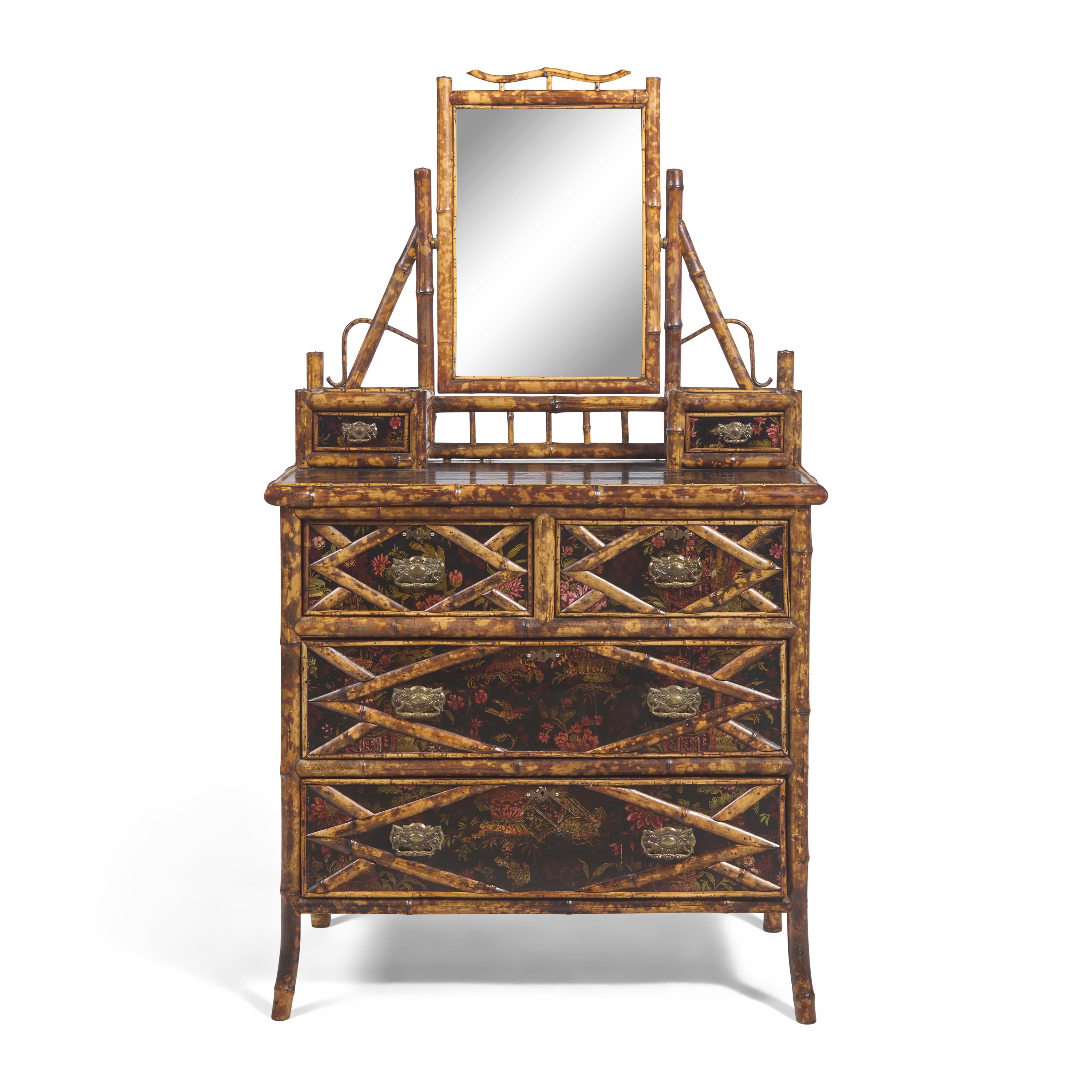A Victorian Japanesque Bamboo and Lacquer Dressing Table