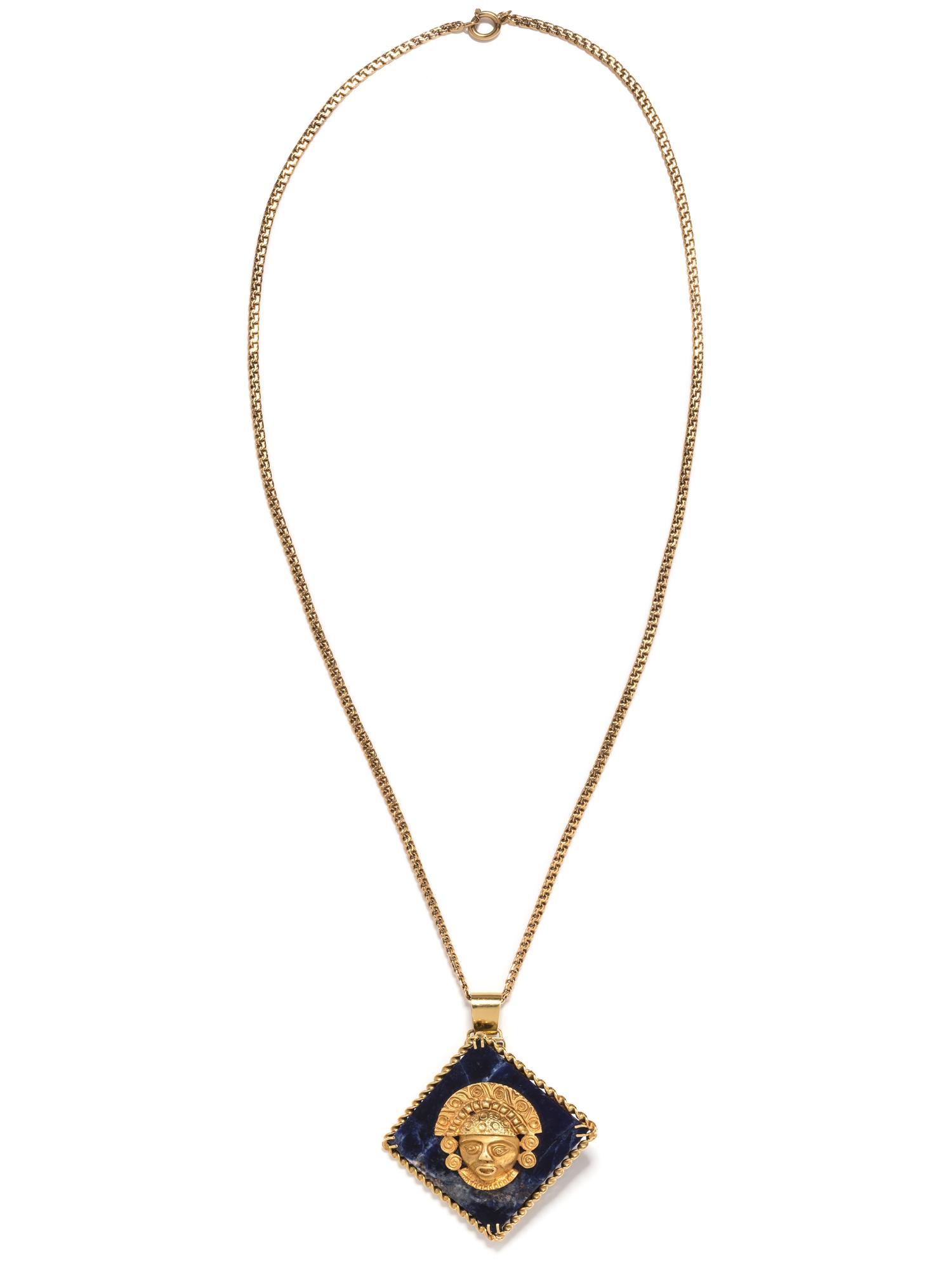 YELLOW GOLD AND SODALITE PENDANT/NECKLACE