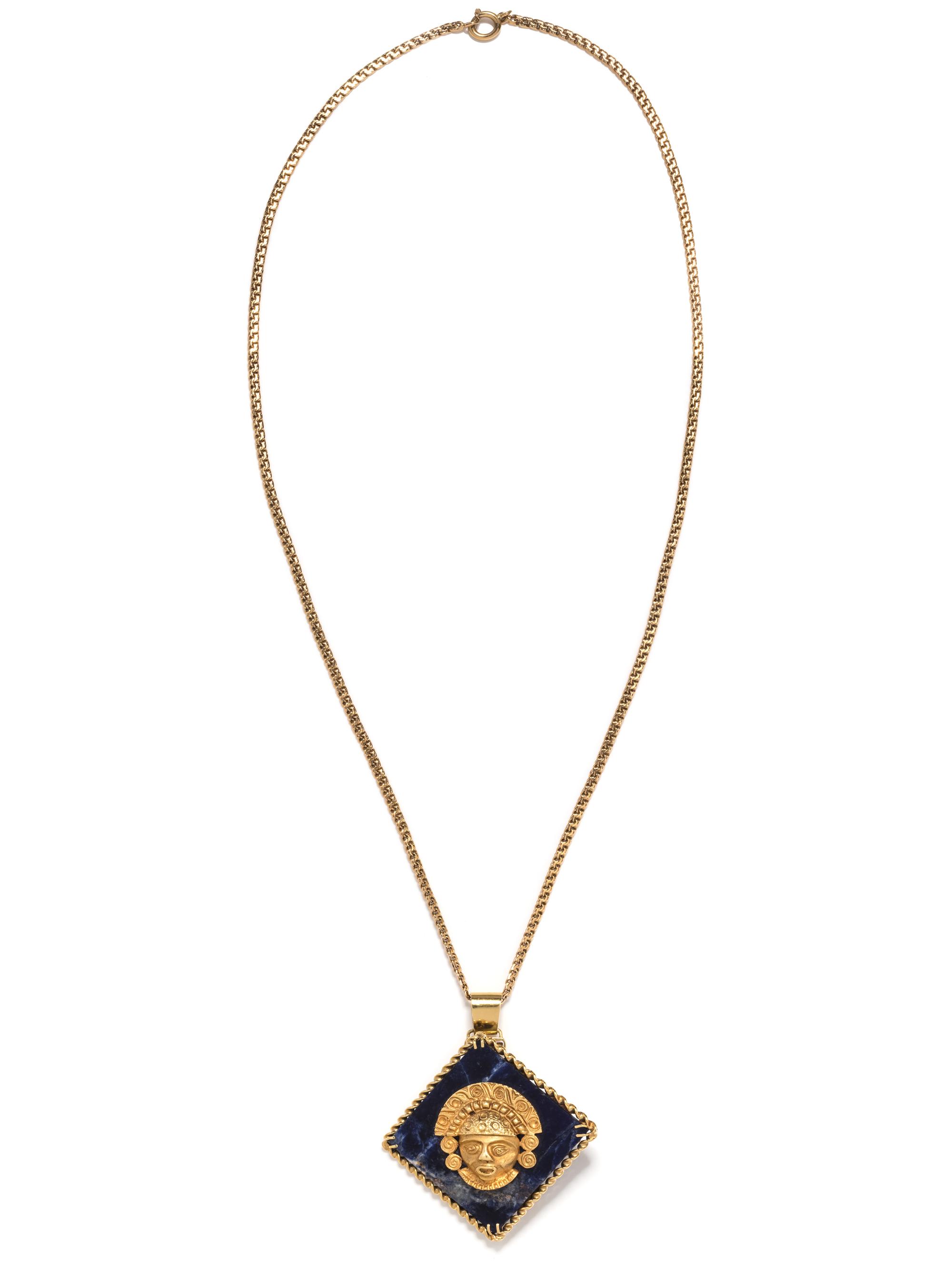 YELLOW GOLD AND SODALITE PENDANT/NECKLACE
