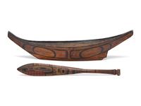 Northwest Coast Painted Paddle and Canoe