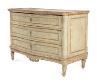 A Venetian Grey Painted and Parcel Gilt Commode