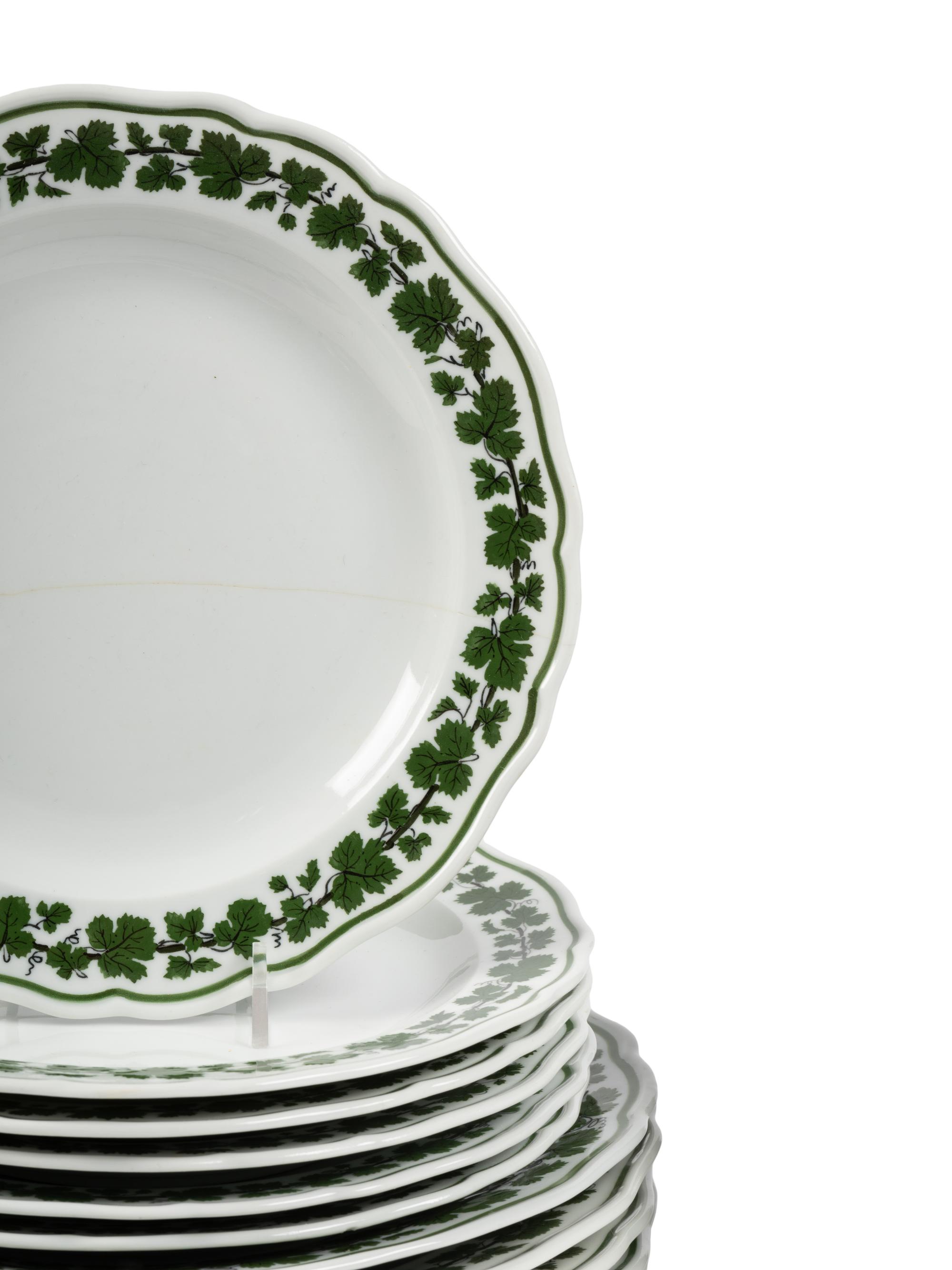 A Meissen Green Vine Porcelain Dinner Service