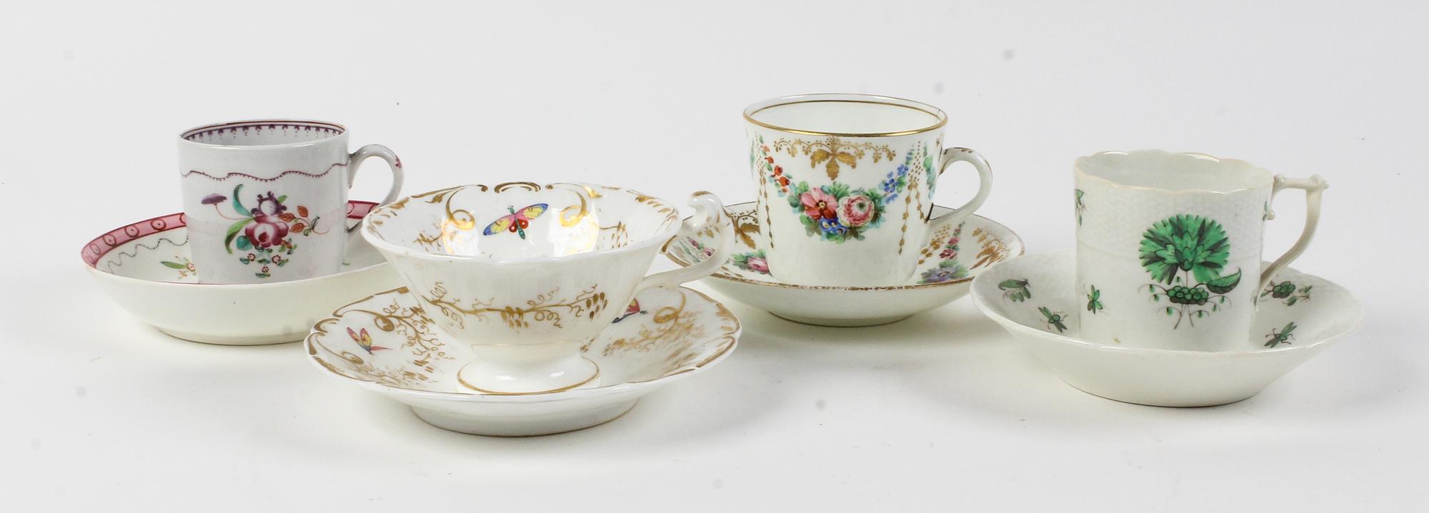 A Collection of Teacups and Saucers Height of largest 2 1/2 x diameter 3 inches.