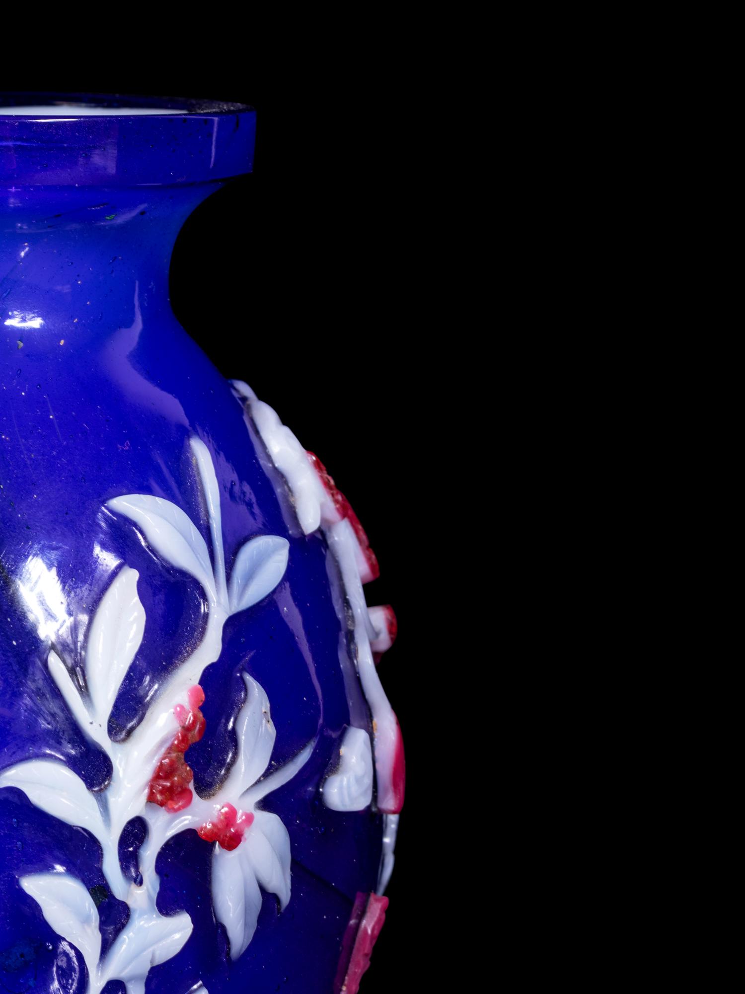 Four Chinese Polychrome Overlay Glass Articles