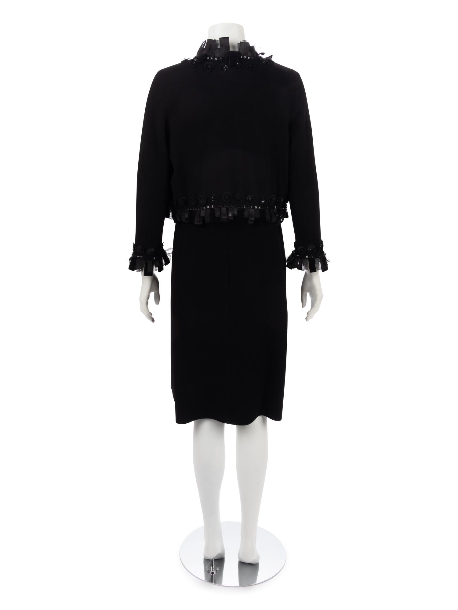 Oscar de la Renta Two-Piece Ensemble: One Cashmere Cardigan and Satin and Wool Dress, Fall 2007