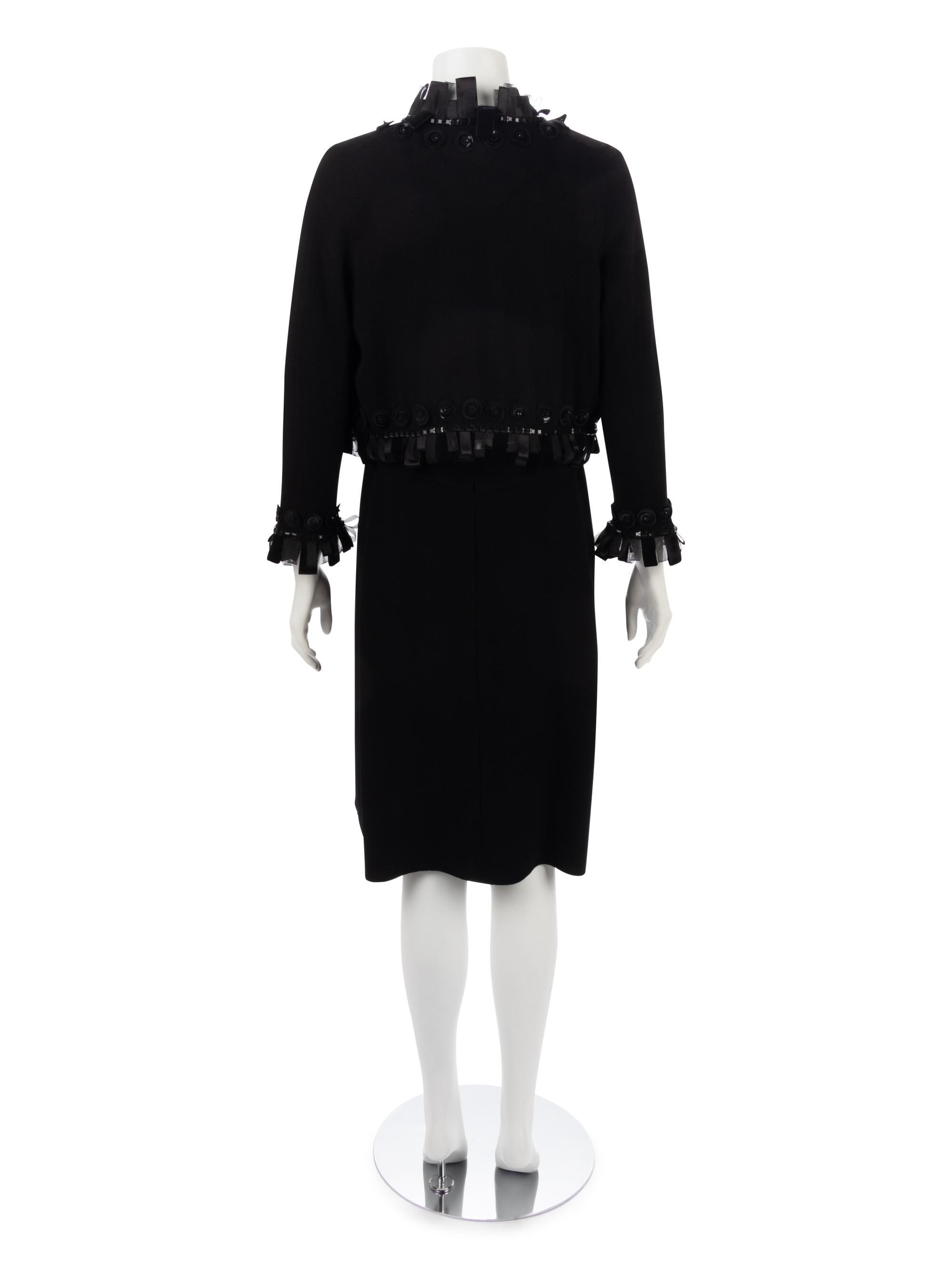 Oscar de la Renta Two-Piece Ensemble: One Cashmere Cardigan and Satin and Wool Dress, Fall 2007