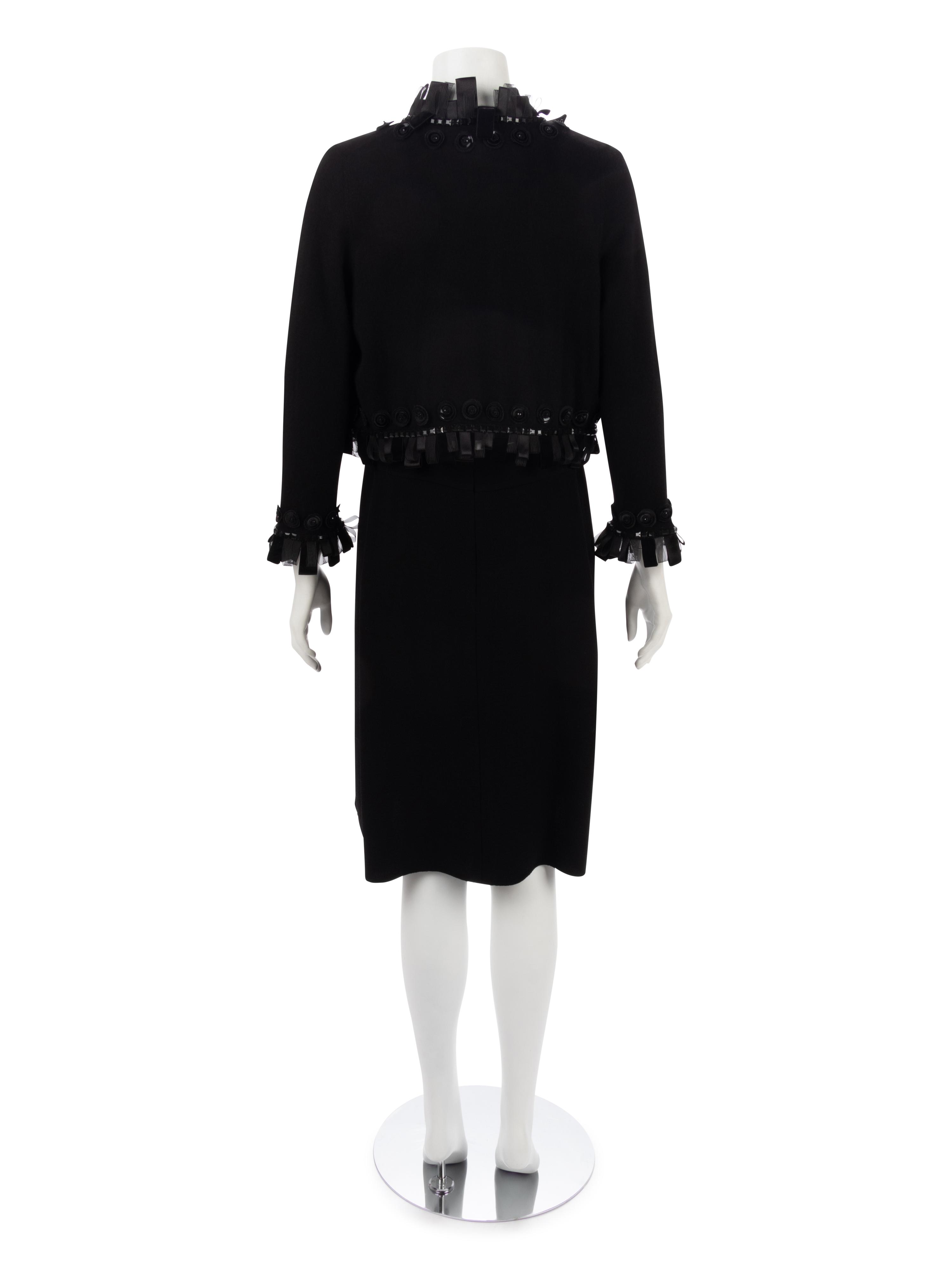 Oscar de la Renta Two-Piece Ensemble: One Cashmere Cardigan and Satin and Wool Dress, Fall 2007