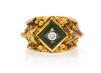 A 10 Karat Yellow Gold, Nephrite and Diamond Ring, 14.40 dwts.