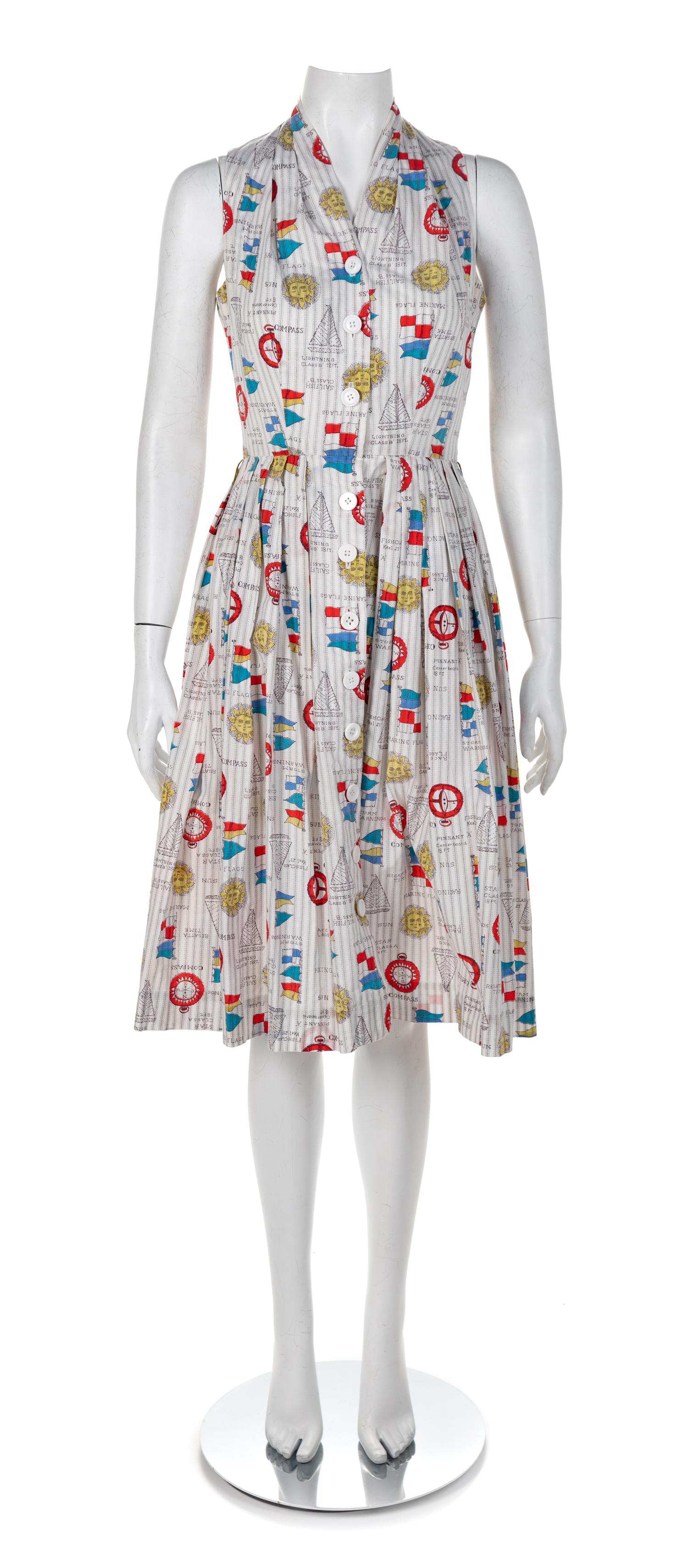 Walden Classics Sleeveless Nautical Print Dress, 1960s No size label
