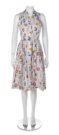 Walden Classics Sleeveless Nautical Print Dress, 1960s No size label